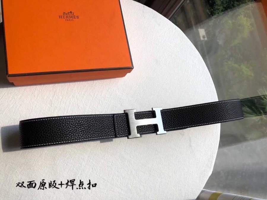 Hermes Stainless steel H buckle men s Reversible leather belt 38mm