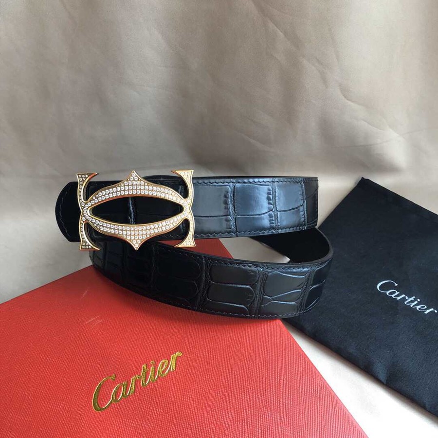 Cartier Stainless steel CC buckle leather crocodile pattern belt