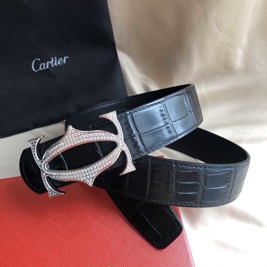 Cartier Stainless steel CC buckle leather crocodile pattern belt