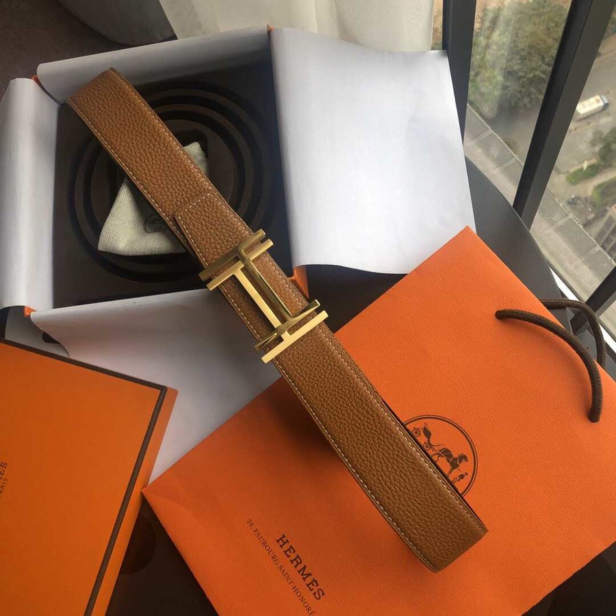 Hermes Stainless steel buckle & Togo leather Reversible leather belt 38mm