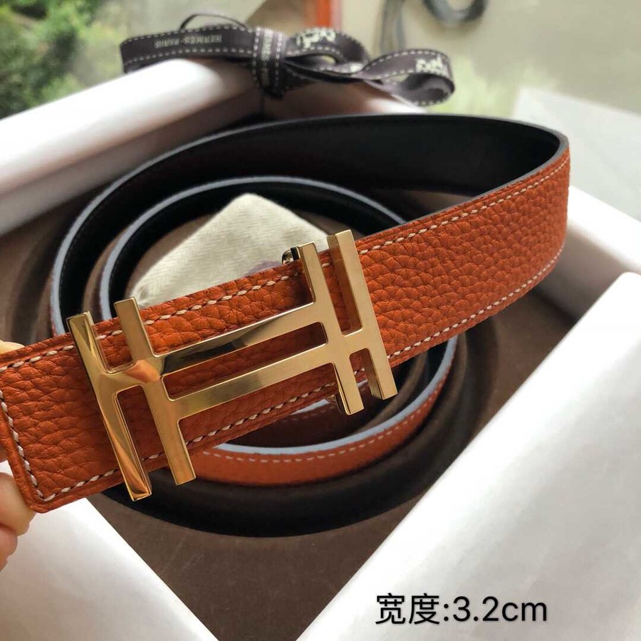 Hermes Men s 3.2cm Stainless Steel Double Buckle Reversible Leather Belt