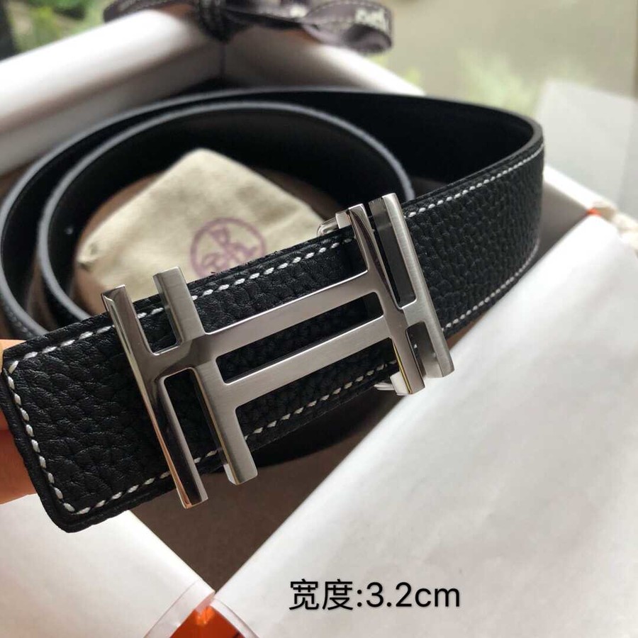 Hermes Men s 3.2cm Stainless Steel Double Buckle Reversible Leather Belt