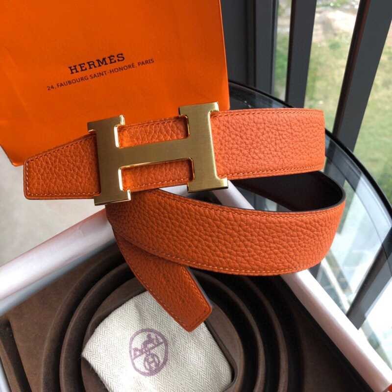 Hermes H gold/silver metal buckle men s Reversible leather belt 38mm