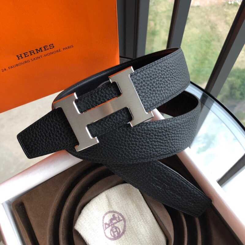 Hermes H gold/silver metal buckle men s Reversible leather belt 38mm