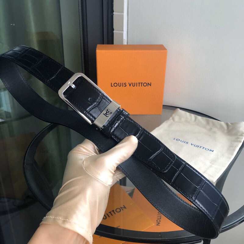 Louis Vuitton Hollow buckle leather crocodile pattern belt 3.5cm