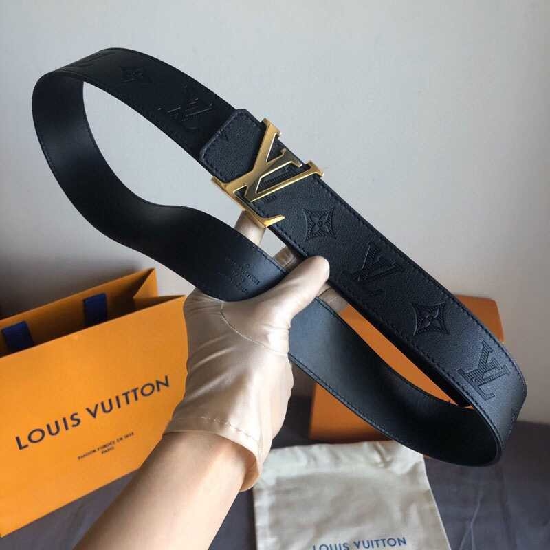 Louis Vuitton 40mm men s belt with embossed Monogram letters shiny buckle