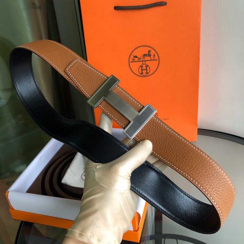 Hermes H Metal Buckle Men s Reversible Leather Belt 38mm