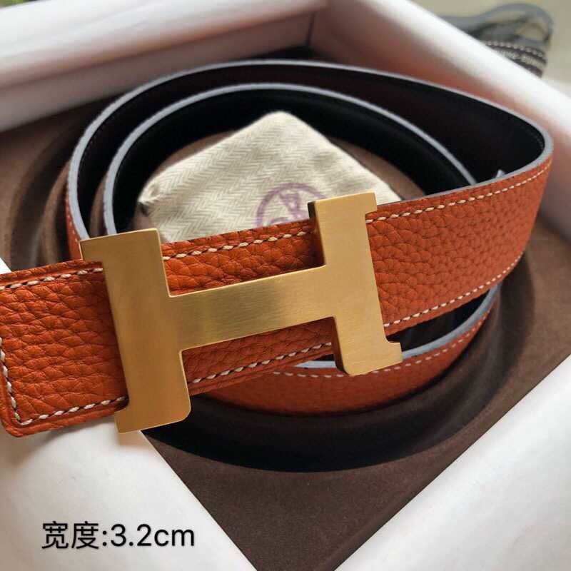 Hermes Stainless steel four-corner buckle Reversible leather men s 3.2cm belt