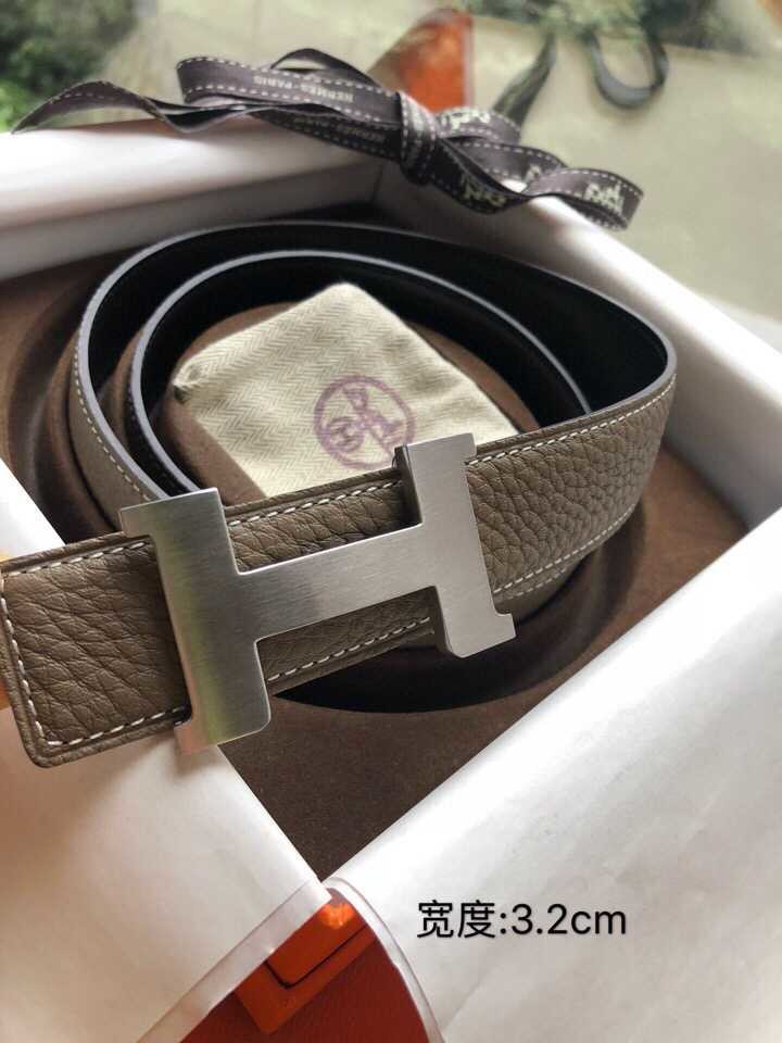 Hermes Stainless steel four-corner buckle Reversible leather men s 3.2cm belt