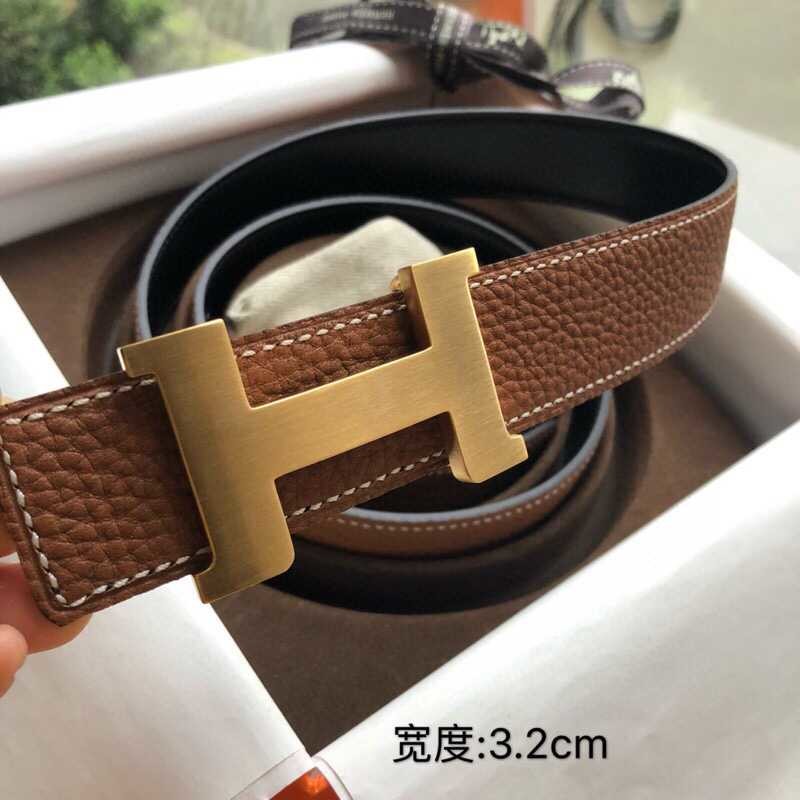 Hermes Stainless steel four-corner buckle Reversible leather men s 3.2cm belt