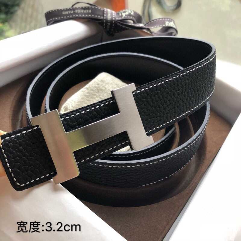 Hermes Stainless steel four-corner buckle Reversible leather men s 3.2cm belt