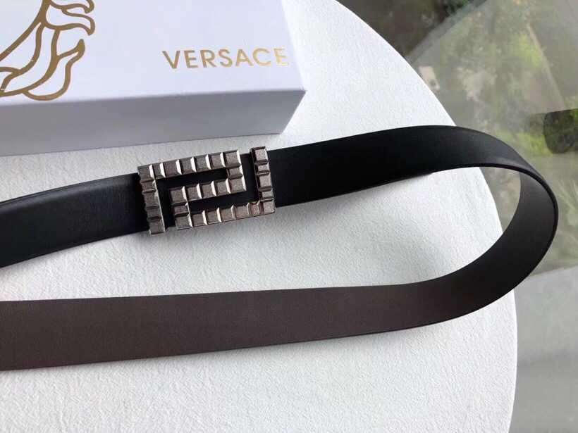 Versace Reversible cowhide leather stainless steel metal buckle 3.5cm men s belt