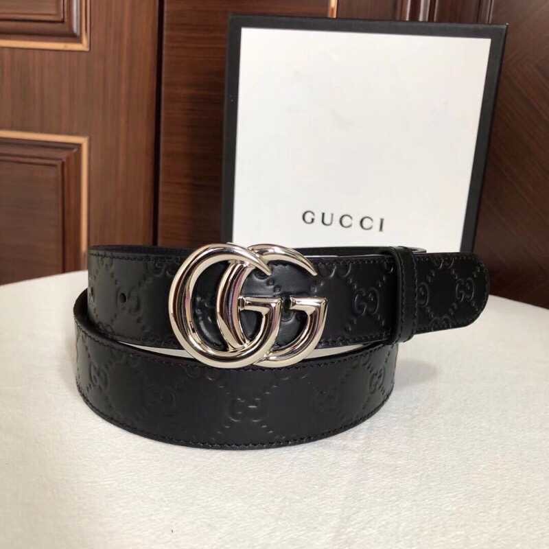 Gucci GG rotating metal buckle Logo embossed belt men s belt 36mm