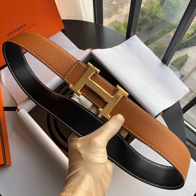 Hermes Stainless steel pattern hanging buckle 3.8cm men s belt