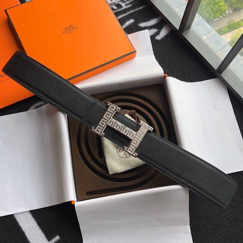 Hermes 3.8cm stainless steel H pattern buckle leather belt