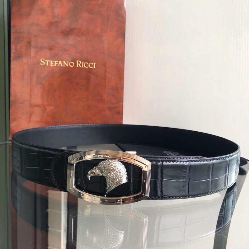 Stefano Ricci 3.8cm cowhide belt with stainless steel eagle head profile buckle