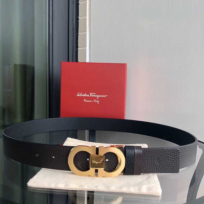 Ferragamo Men s leather Reversible belt with stainless steel beveled craft buckle