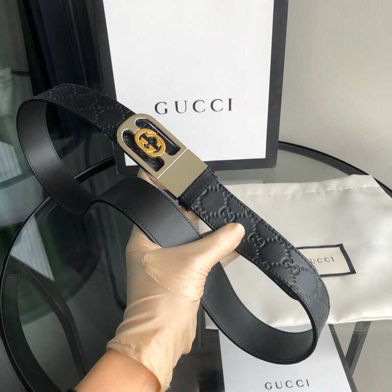 Gucci Interlocking G cowhide embossed belt 3.5cm