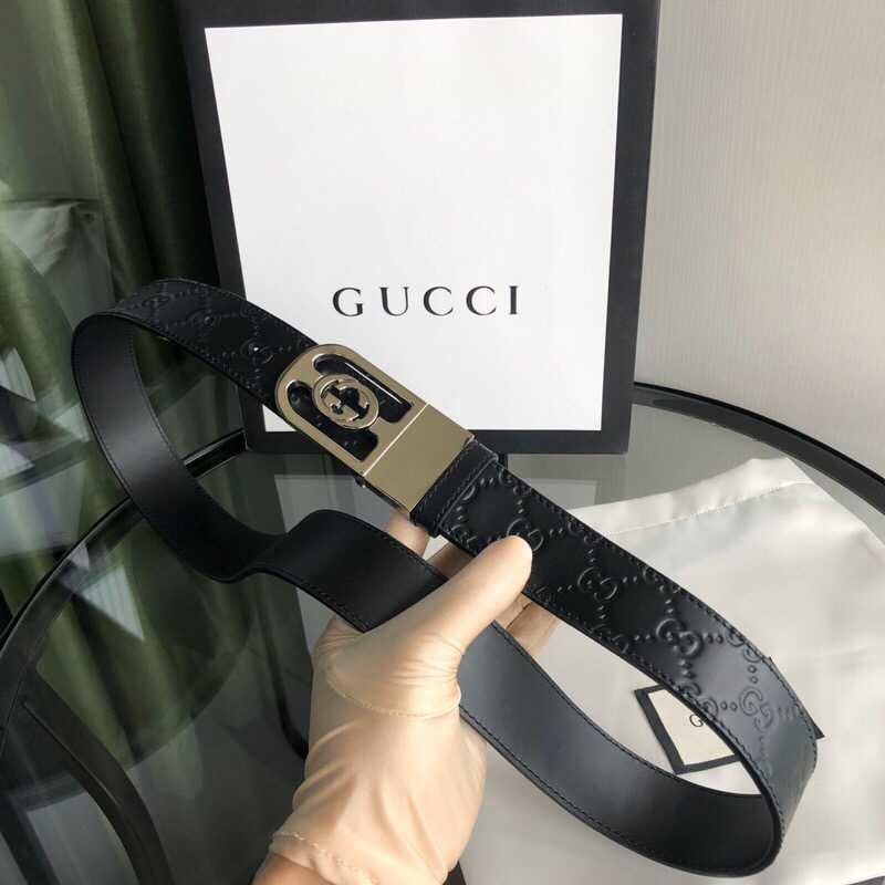 Gucci Interlocking G leather embossed belt 3.5cm