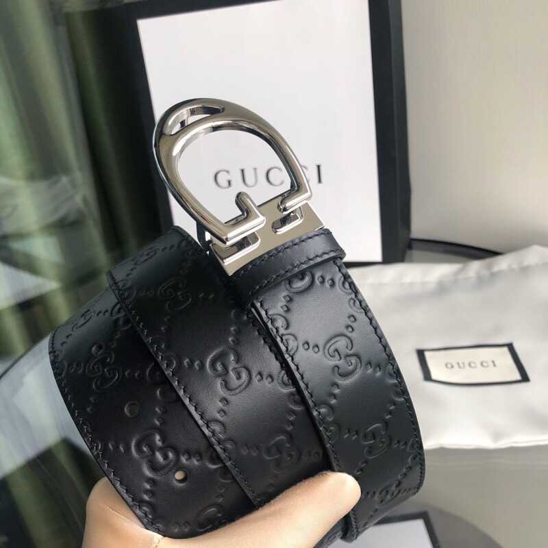 Gucci Stainless steel G-shaped metal buckle cowhide embossed men s 35mm belt