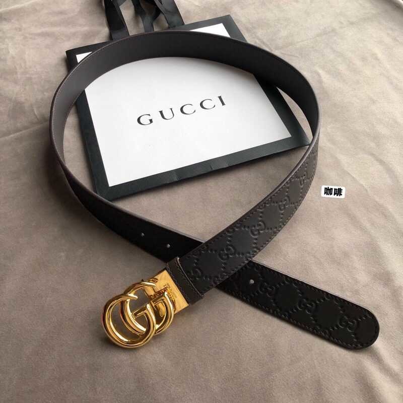 Gucci Men s cowhide embossed metal rotating buckle belt 3.5cm