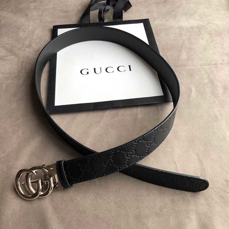 Gucci Men s cowhide embossed metal rotating buckle belt 3.5cm