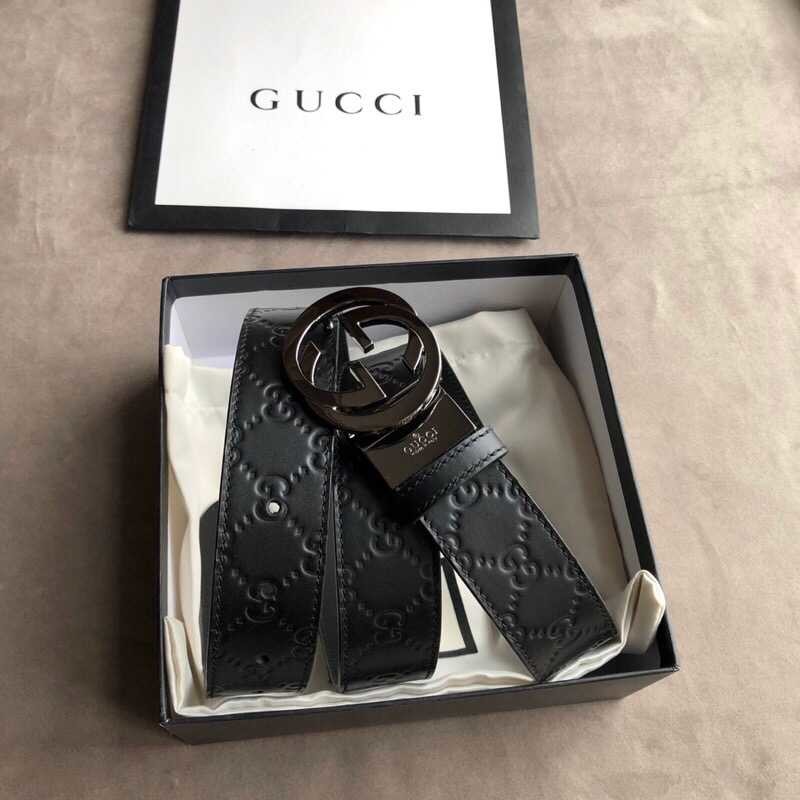 Gucci Men s cowhide embossed metal rotating buckle belt 3.5cm