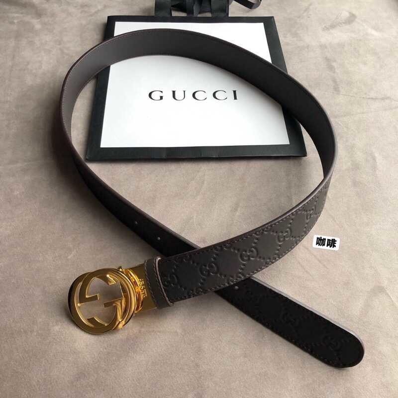 Gucci Men s cowhide embossed metal rotating buckle belt 3.5cm