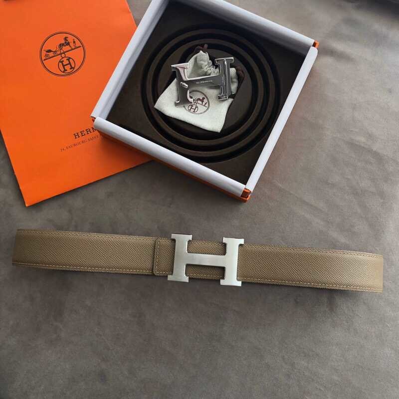 Hermes Stainless steel 316H metal buckle (mirror shine at the bottom) leather men s 3.8cm belt