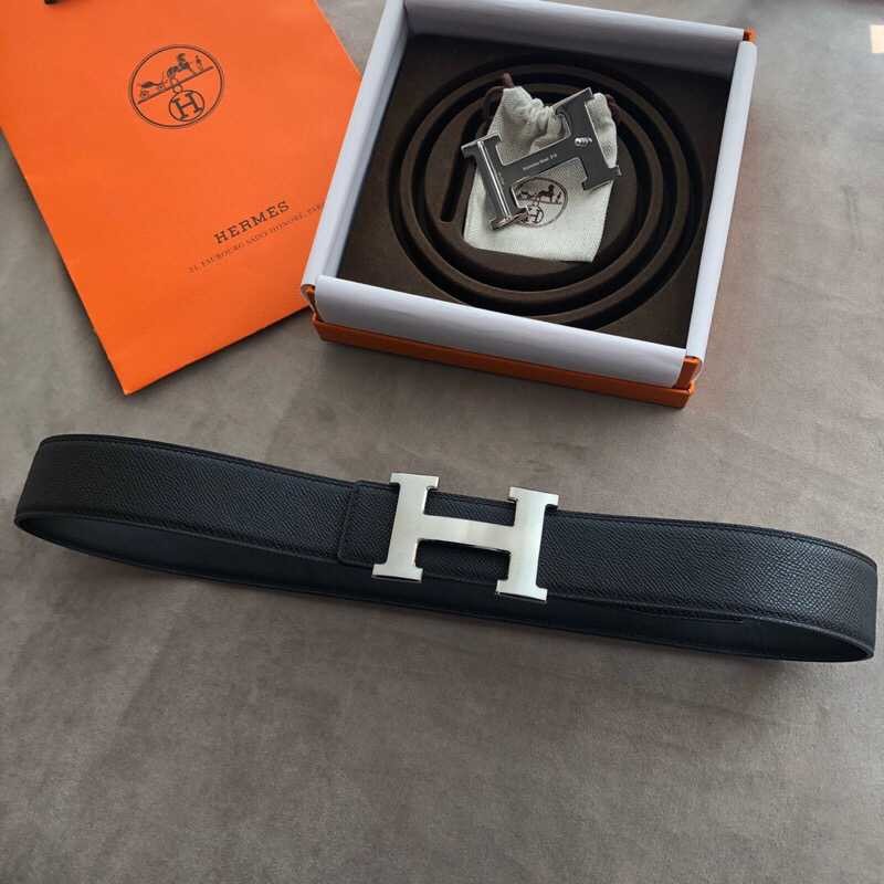 Hermes Stainless steel 316H metal buckle (mirror shine at the bottom) leather men s 3.8cm belt