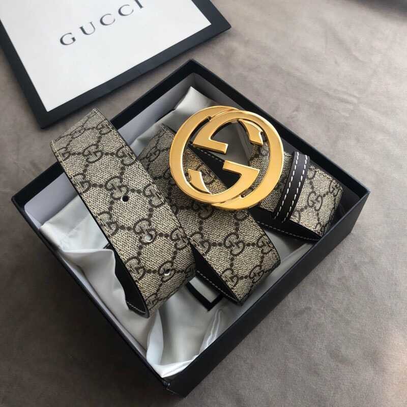 Gucci Fine GG Interlocking Metal Buckle Men s PVC Belt 4cm