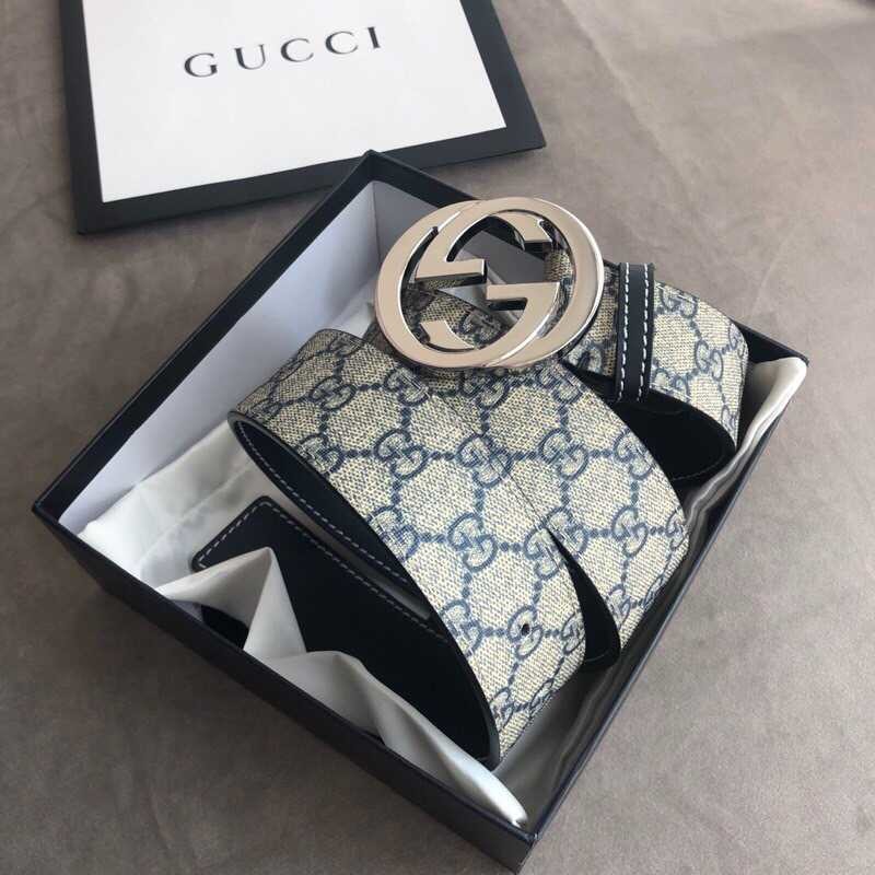 Gucci Fine GG Interlocking Metal Buckle Men s PVC Belt 4cm