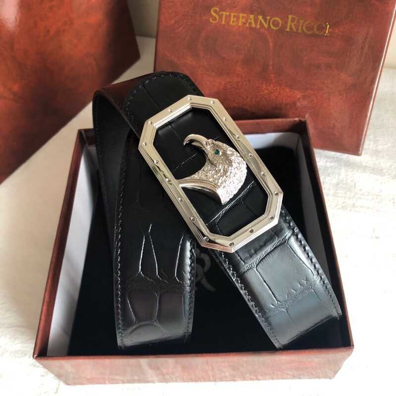 Stefano Ricci Cowhide stainless steel eagle head metal buckle 3.8cm belt