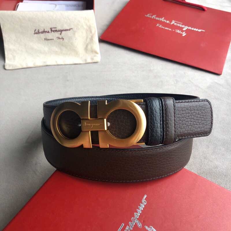 Ferragamo Men s 3.5cm leather belt with classic metal buckle