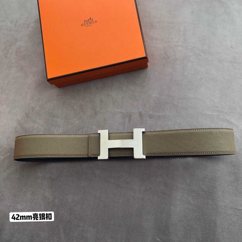 Hermes Boutique four-corner shiny gold/silver metal buckle men s belt 42mm