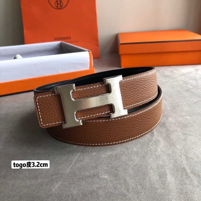 Hermes H gold/palladium buckle togo leather calfskin belt 3.2cm