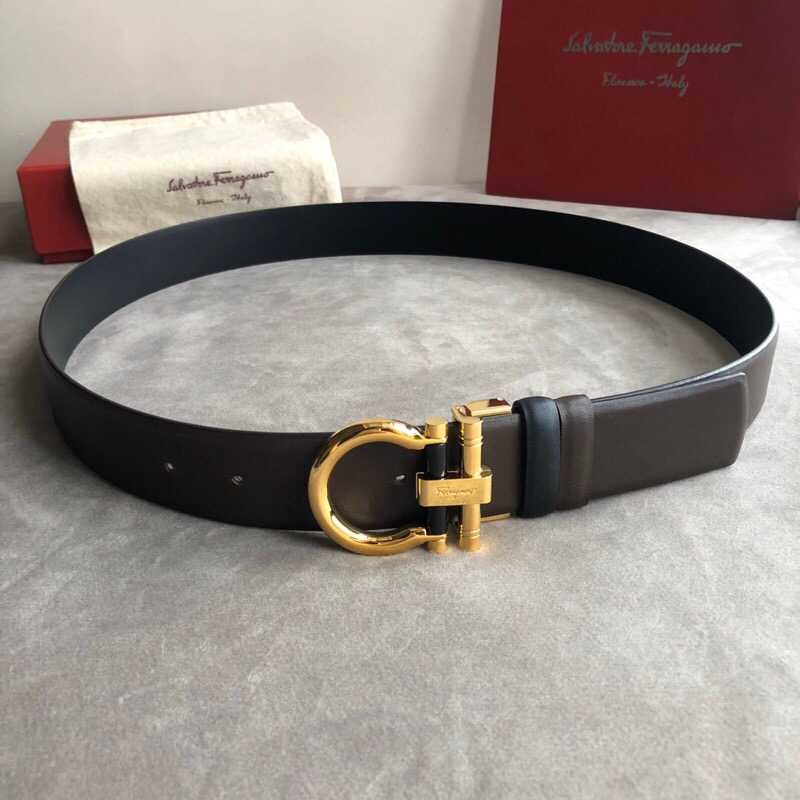 Ferragamo Delicate semicircular metal buckle nappa cowhide men s 3.5cm belt