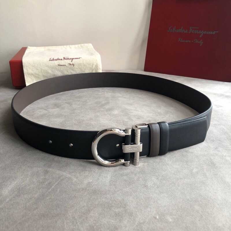 Ferragamo Delicate semicircular metal buckle nappa cowhide men s 3.5cm belt