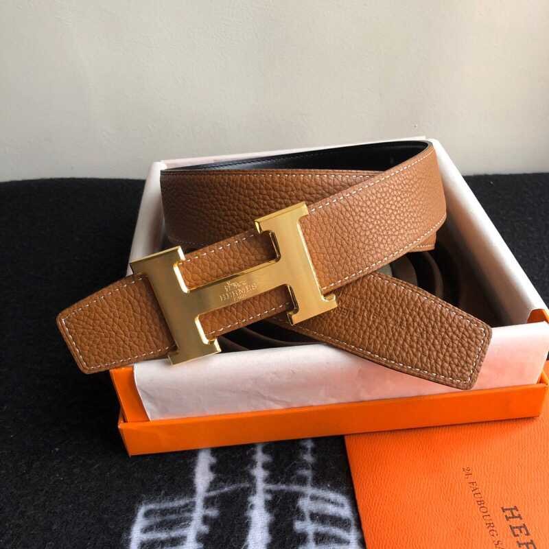 Hermes Stainless steel horse-drawn cart pattern boutique buckle Togo leather Reversible leather belt 38mm