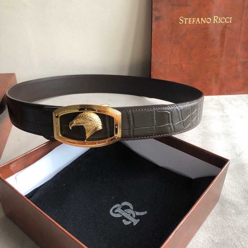 Stefano Ricci 3.8cm cowhide belt with stainless steel eagle head profile buckle