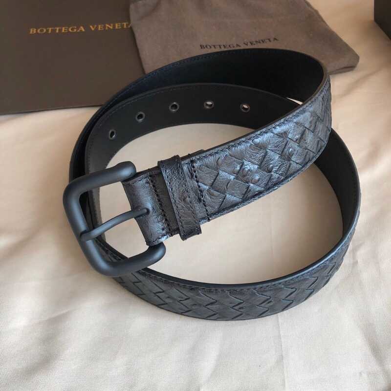 Bottega Veneta Cowhide/ostrich leather woven men s belt width 40mm