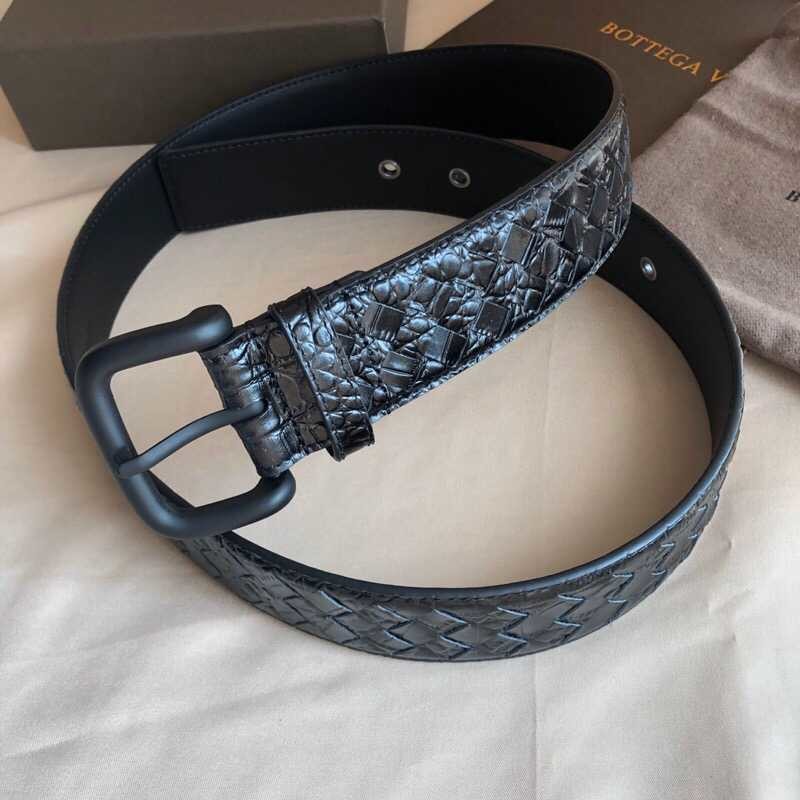 Bottega Veneta Cowhide/ostrich leather woven men s belt width 40mm