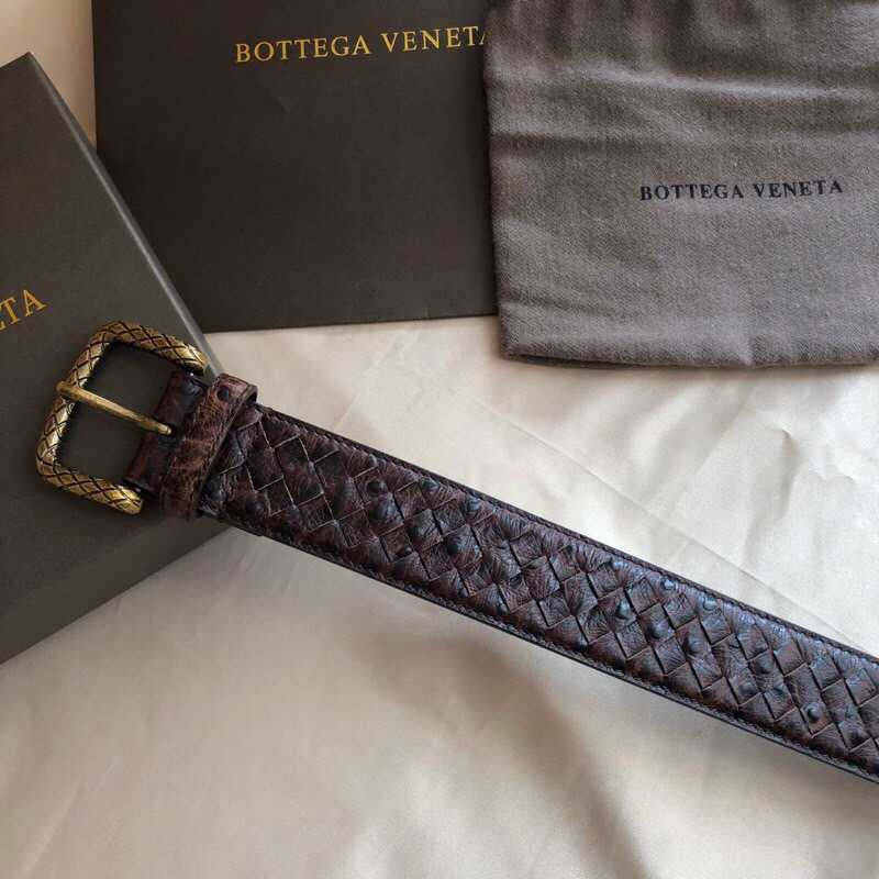 Bottega Veneta Cowhide/ostrich leather woven men s belt width 40mm