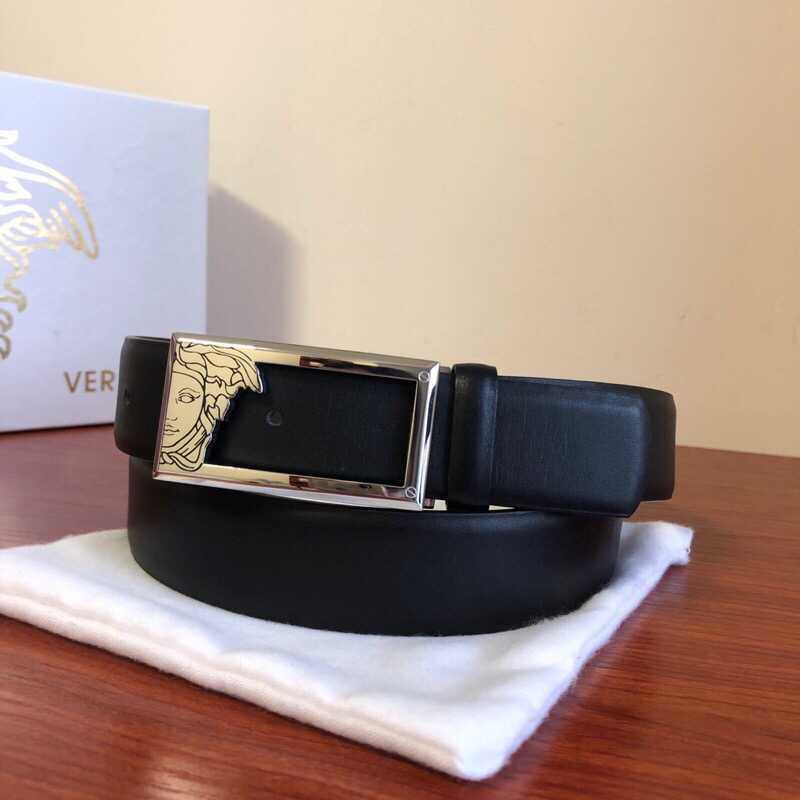 Versace Men s black/brown leather belt 3.5cm