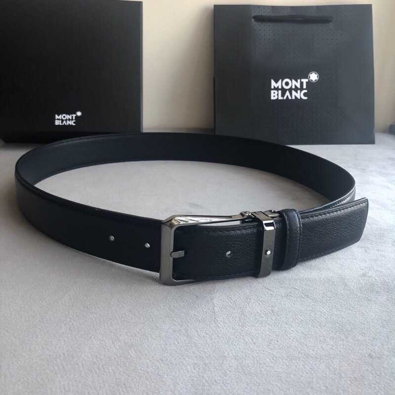MontBlanc Leather 3.5cm men s belt with metal buckle