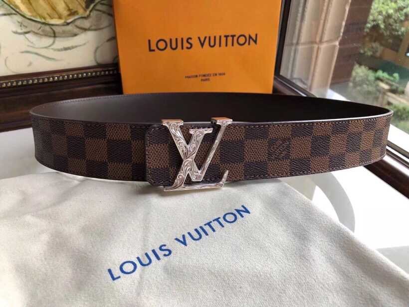 Louis Vuitton Vintage silver letter buckle Damier/Monogram men s 3.8cm belt