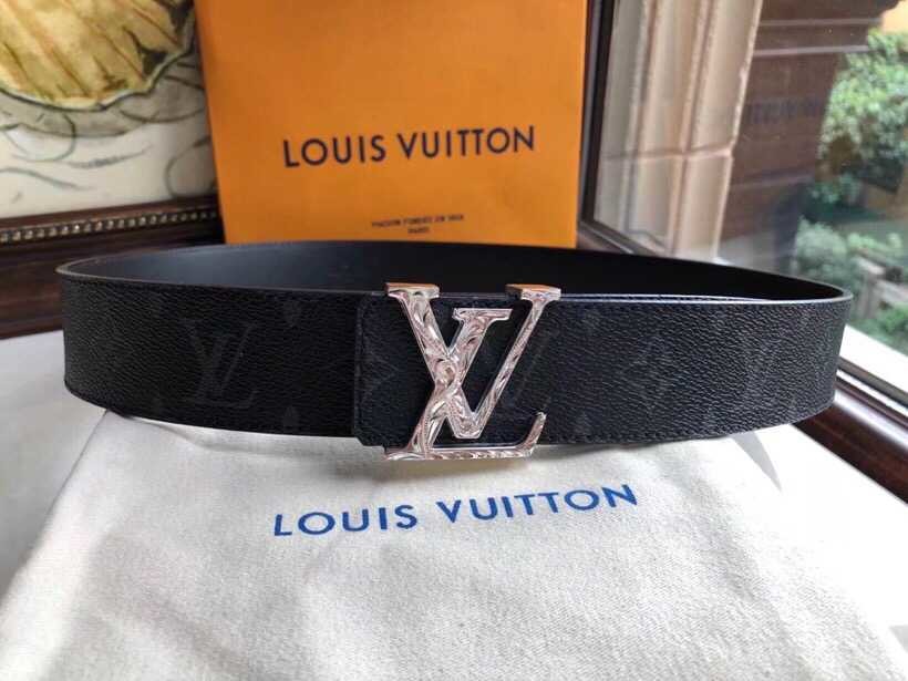 Louis Vuitton Vintage silver letter buckle Damier/Monogram men s 3.8cm belt