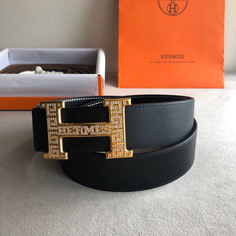 Hermes Reversible cowhide men s 3.8cm stainless steel H buckle belt