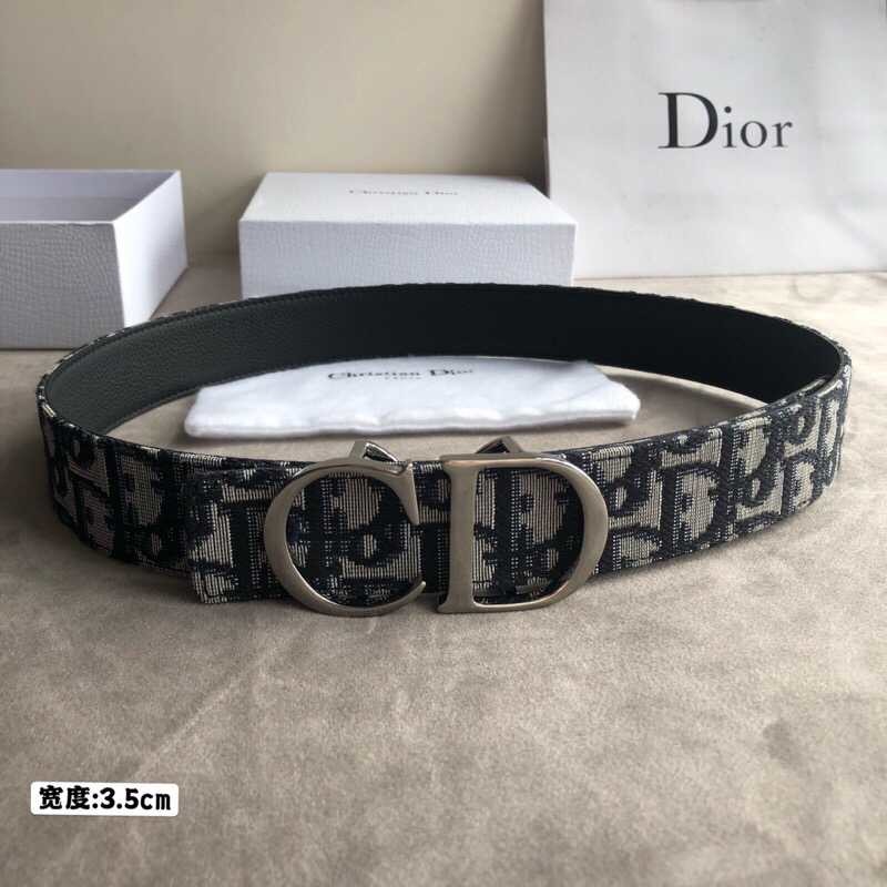 Dior 35mm black and beige OBLIQUE print and black leather Reversible belt
