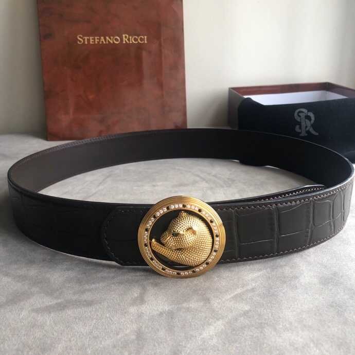 Stefano Ricci Stainless steel leopard head buckle 3.8cm cowhide belt